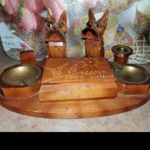 Vintage Wood Smokers Match Ashtrays  Scottie Dogs Desk Organizer Germany